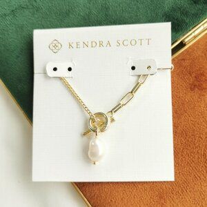 Kendra Scott Gold Leighton Convertible White Pearl Chain Necklace
